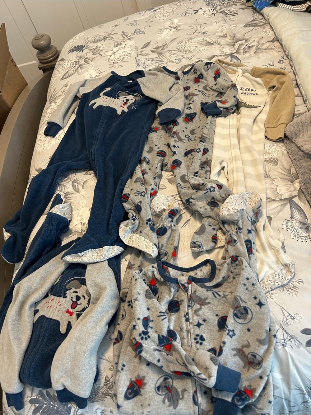 Kids Headquarters Blue, Gray and Tan Fleece Footed Pajamas Set